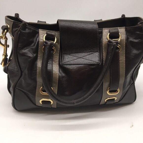 The Marc Jacobs Collection Striped Hudson Bag Brown Beige Satchel 2 Way Carry - Picture 5 of 12